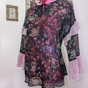 Women's multicolor 3 quarter sleeve ruffle Blouse